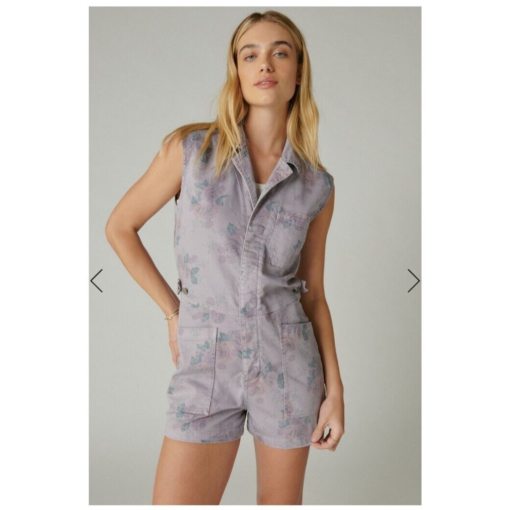 Lucky Brand Laura Ashley Coverall Shorts Romper Denim Womens Size XL
